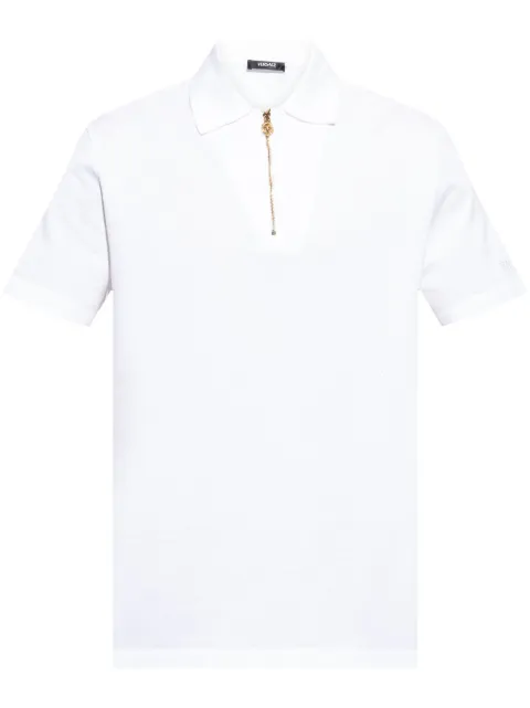 Versace embroidered cotton-piqué half-zip polo White 10188481A13492