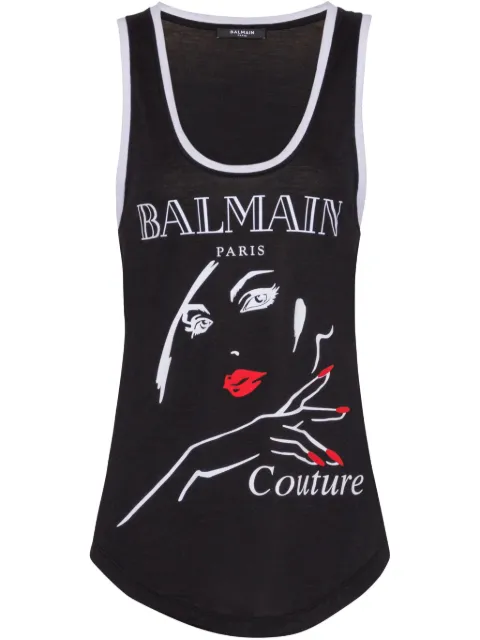 Balmain graphic-print tank topi Black EF0EB054GE88