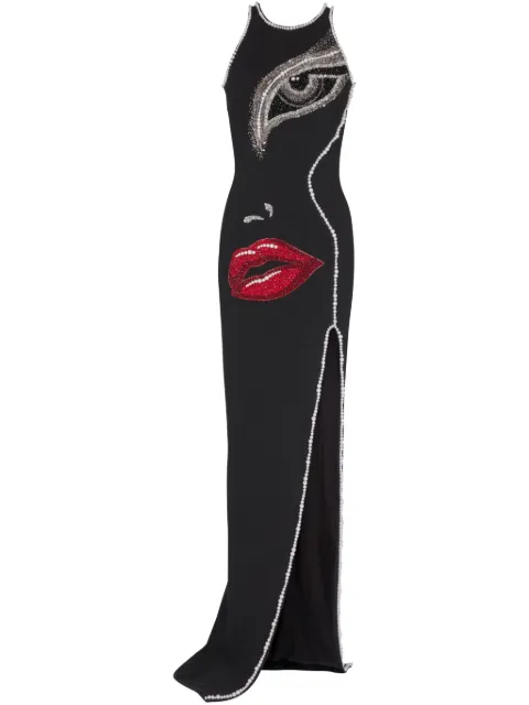 Balmain face-motif maxi dress Black EF0RO155PC93