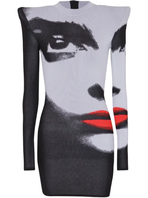 Balmain face-motif mini dress White EF0R8247KI31