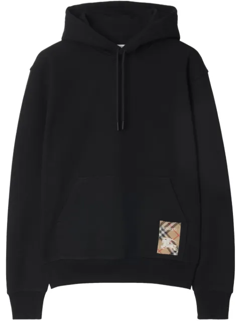 Burberry Check label cotton hoodie Black 8105364