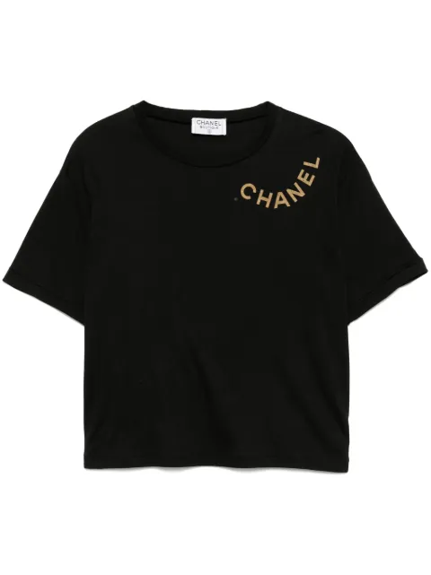 CHANEL Pre-Owned 1990-2000s Round Neck Short Sleeve Top Black 114533