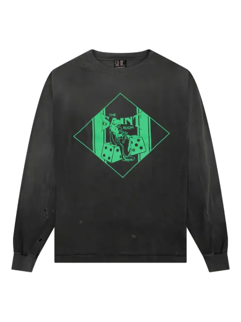 SAINT MXXXXXX graphic-print distressed long-sleeve T-shirt Black SMA220000058