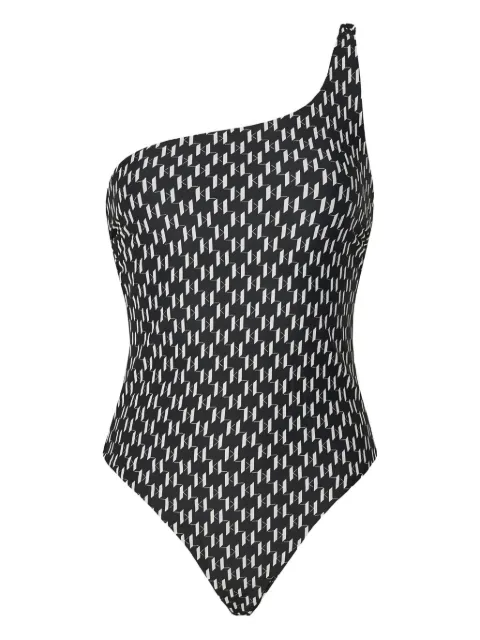 Karl Lagerfeld monogram-print one-shoulder swimsuit Black A1W46043