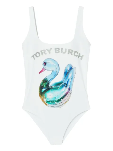 Tory Burch Lucky Duck-print swimsuit White 167535