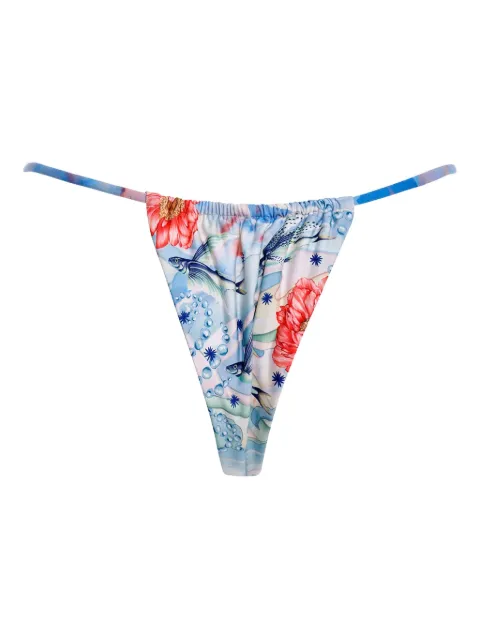 Agua Bendita crystal-embellished floral bikini bottoms Blue 17863