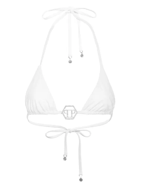 Philipp Plein Crystal Hexagon triangle bikini top White SAECWUZ0145PTE003N