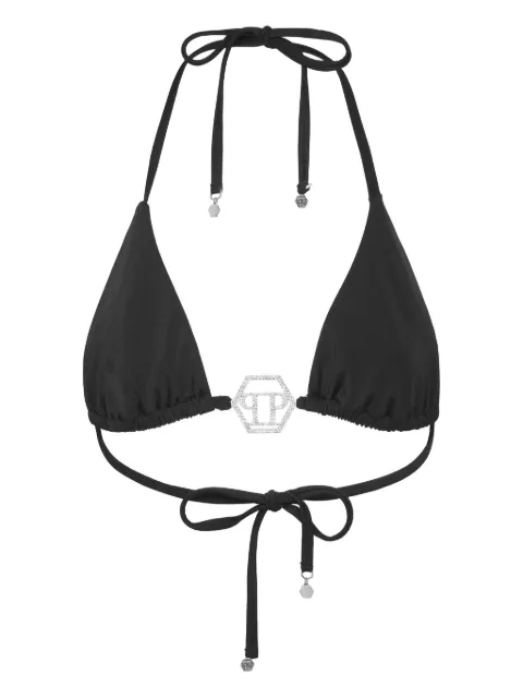 Philipp Plein swimwear top triangle bra Crystal Hexagon Black SAECWUZ0145PTE003N