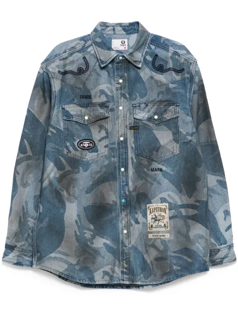AAPE BY *A BATHING APE® moonface jacquard camo denim shirt Blue AST8521XAO