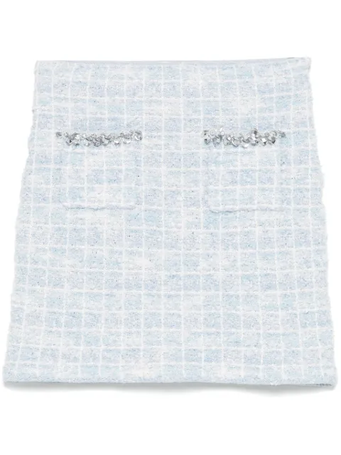 Self-Portrait checked knitted mini skirt Blue SS25014SKBL