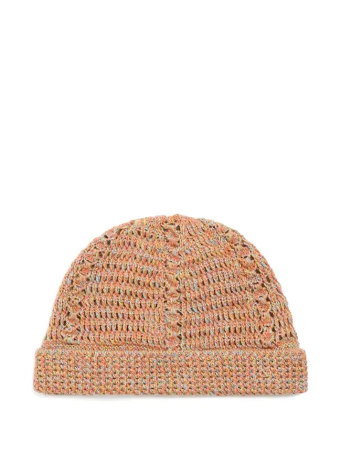 Valentino Garavani Vlogo Signature knitted beanie in linen and cotton Orange YHB02QJCL