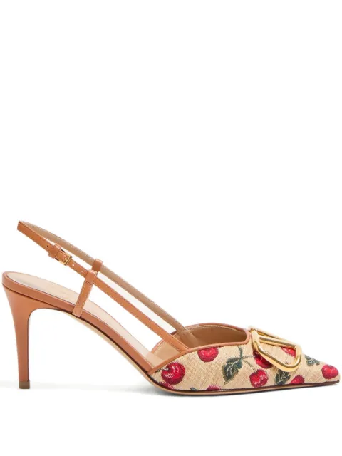 Valentino Garavani VLogo signature slingback pumps in Cherryfic pattern 80mm Neutrals WS0R01NNX
