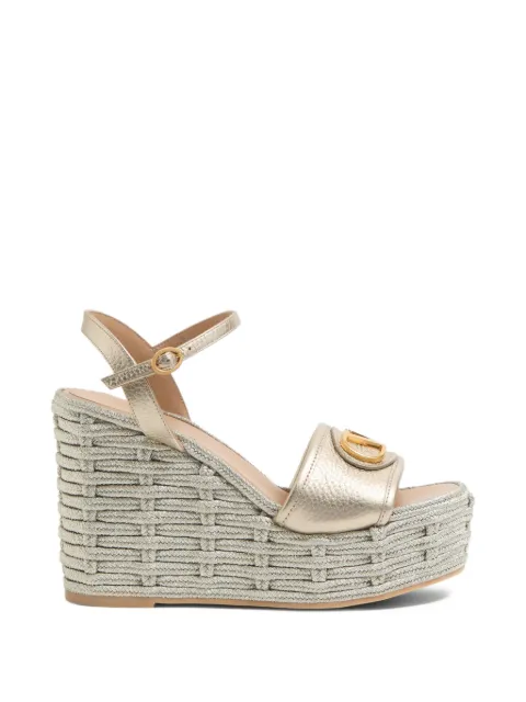 Valentino Garavani VLogo signature wedge sandal in laminated grainy calfskin 120mm Neutrals WS0LY9RPT