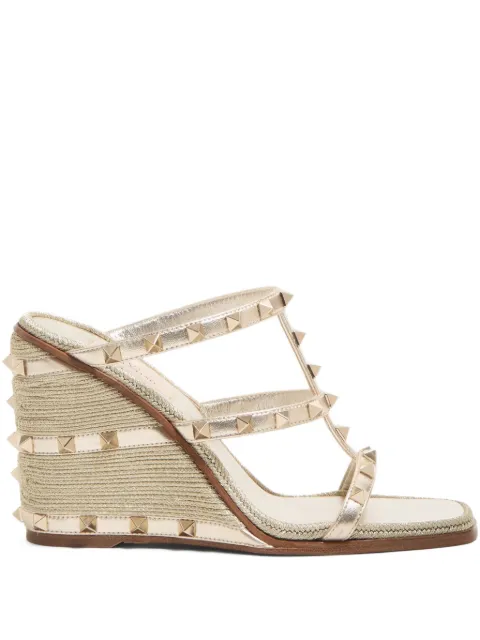 Valentino Garavani Rockstud wedge sandal in laminated nappa with Cornely embroidery 100mm Gold WS0IJ7QIW