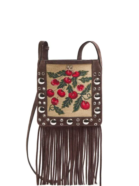 Valentino Garavani Nellcôte small shoulder bag in jacquard raffia with Cherryfic pattern Neutrals WB0R34QYL