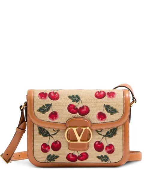 Valentino Garavani 9To5 shoulder bag in jacquard raffia with Cherryfic motif Neutrals WB0R15IXM