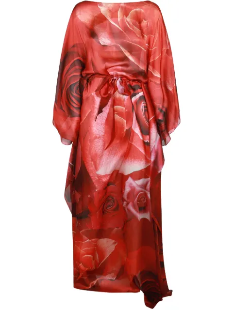 Roberto Cavalli rose-print silk kaftan dress Red UKT180CTN48