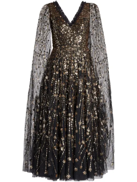 Needle & Thread sequined cape dress Black DGCP58RRM25GRG