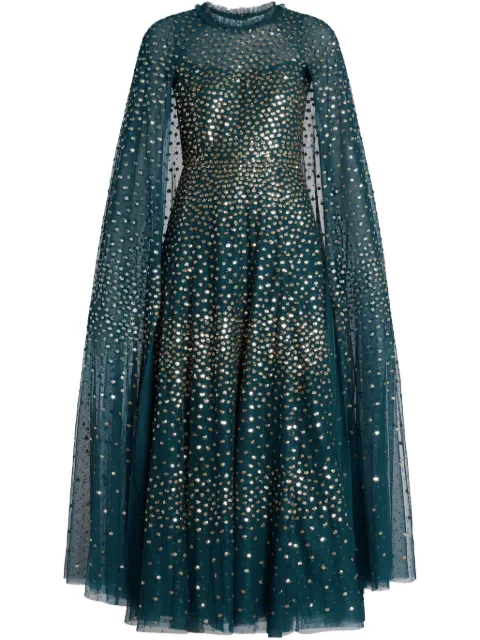 Needle & Thread sequined cape dress Green DGCP55RRM25EMG