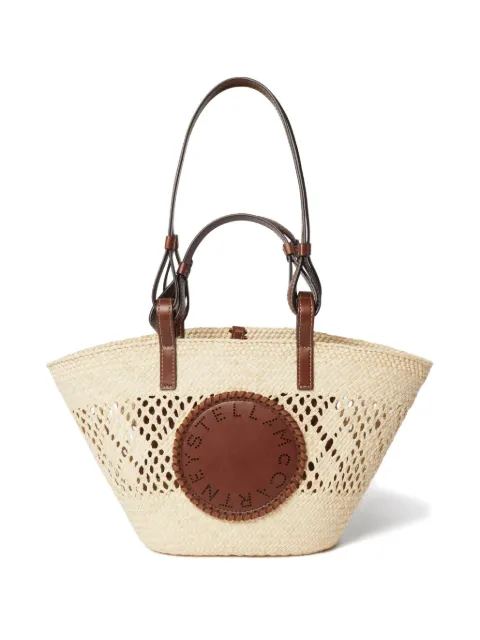 Stella McCartney logo raffia crochet medium tote bag Neutrals 7B0167WP0593