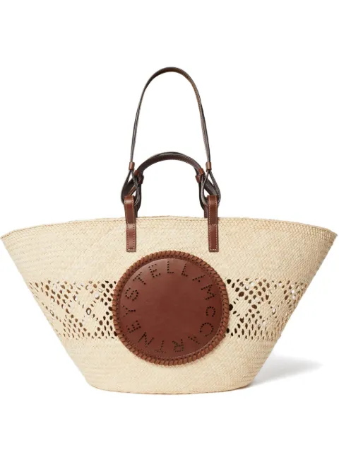 Stella McCartney logo raffia crochet large tote bag Neutrals 7B0166WP0593