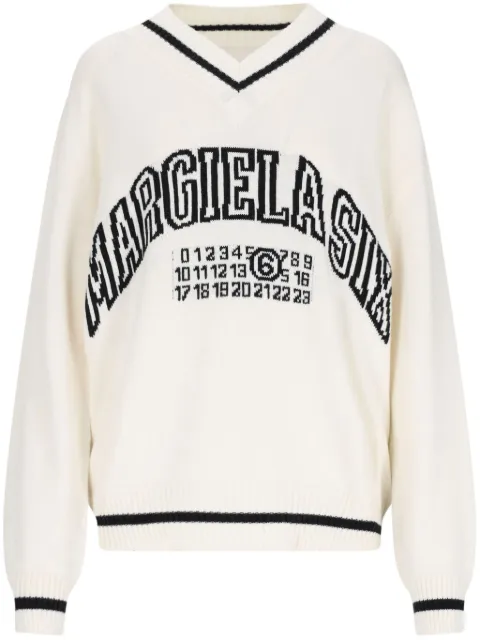 MM6 Maison Margiela logo-knit v-neck jumper White S52HN0009M13085