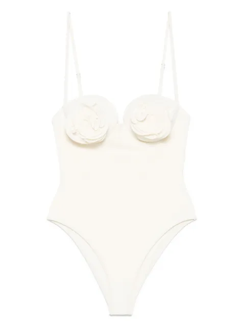 Magda Butrym 3D flower bustier swimsuit Neutrals 802722