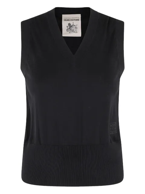 Semicouture V-neck cotton vest Black Y5SA01096