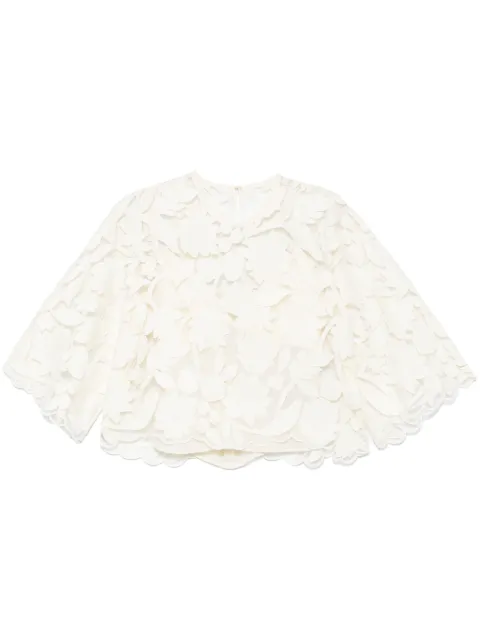 Elie Saab tulle-embroidered blouse White TO147NR25TU012
