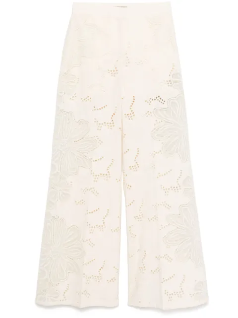 Elie Saab embroidered cotton palazzo pants Neutrals P0091NR25