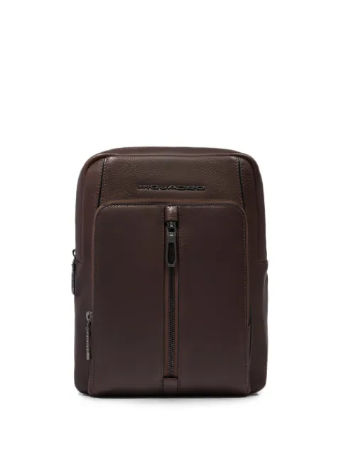 PIQUADRO logo-plaque pebbled-leather backpack Brown CA1816W130