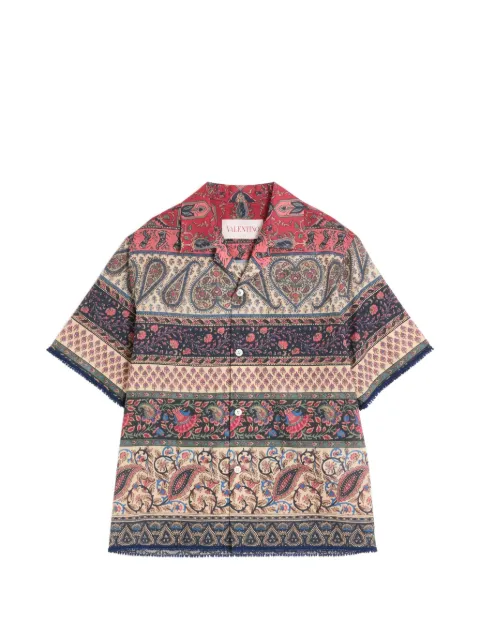 Valentino Garavani bowling shirt in cotton muslin with Voyage Imaginaire print and Passementerie trims Neutrals VAA111AUW