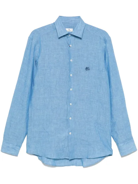 ETRO logo-embroidered linen shirt Blue MRIB000299TU3D1