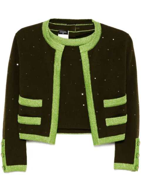 CHANEL Pre-Owned 1996 ensemble cardigan short sleeve top Green 96APO8136W02319B0794
