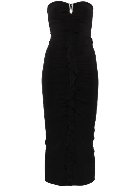 NISSA ruffled-detailed midi dress Black RS15544