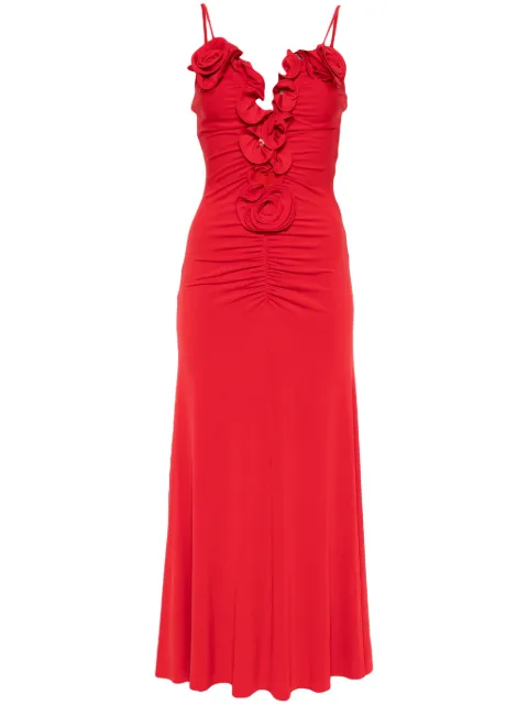 NISSA floral-appliqué jersey midi dress Red RS15564