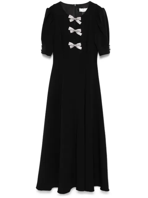 NISSA crystal-bow crepe midi dress Black RS15627BLACK
