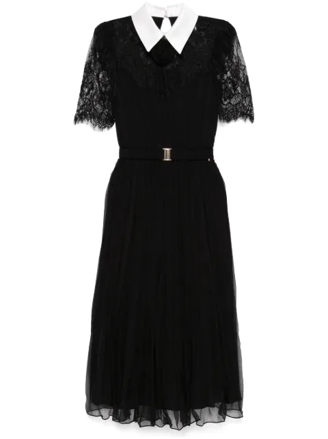 NISSA lace-detail silk midi dress Black RC15756
