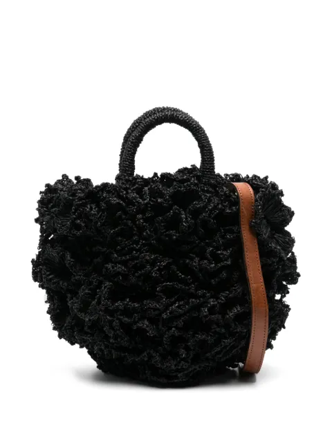 IBELIV Coral ruffled raffia tote bag Black CORAL