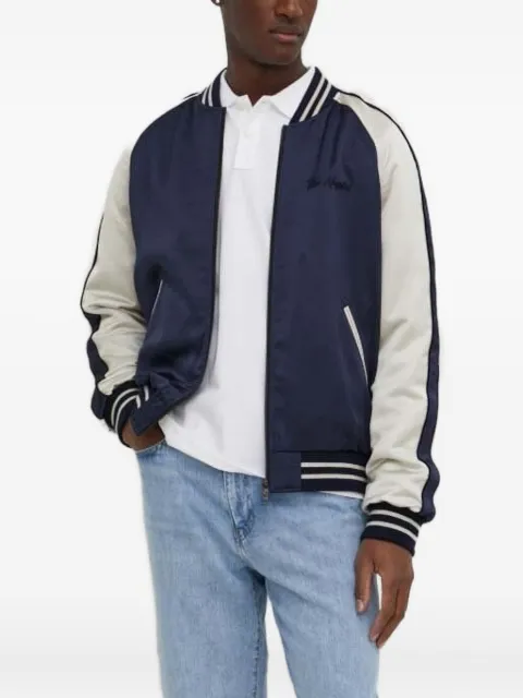 The Kooples dragon-embroidered satin bomber jacket Blue HBLO28004K