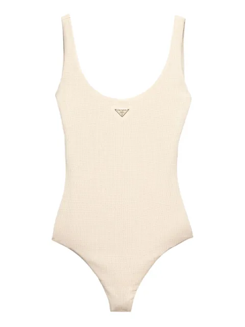 Prada jersey one-piece swimsuit with rhinestones Neutrals 70196RS23113K9