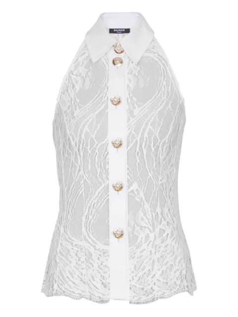 Balmain lace halterneck buttoned top White FF1HF016MH34