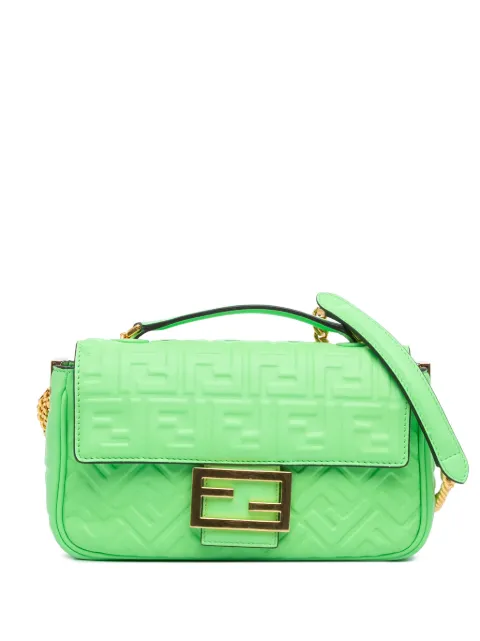 Fendi Pre-Owned 2010-2024 Zucca Embossed Leather Chain Midi Baguette shoulder bag Green PWCZB02OS6YGX14Q