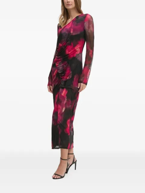 DKNY floral-print ruched midi dress Black DD4KU42A