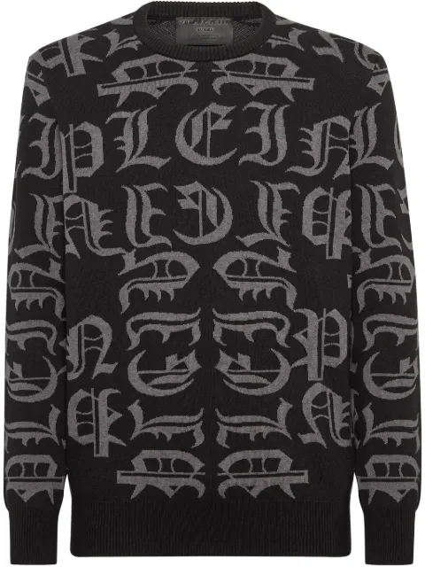 Philipp Plein logo-intarsia sweater Black LABCMKO1151PKN002N