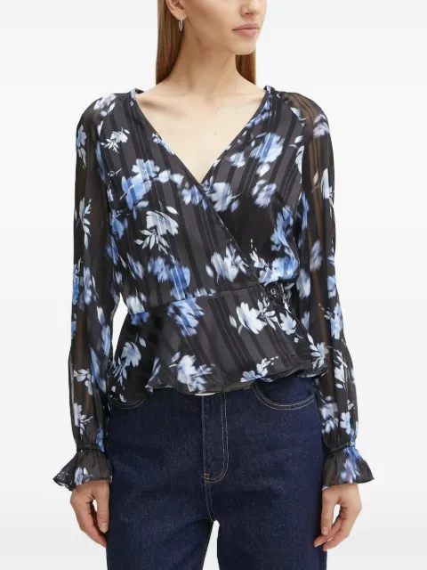 GUESS USA floral-print wrap blouse Black W5RH19
