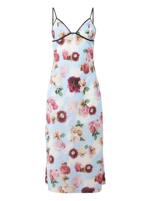 Fleur Du Mal Dream of Fleur-print midi dress Blue DR06401016
