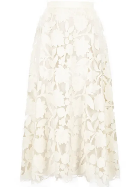 Elie Saab tulle embroidered midi skirt White SK120NR25TU012