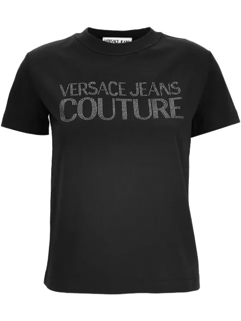 Versace Jeans Couture rhinestone-logo cotton T-shirt Black 78HAHS04CJ00S