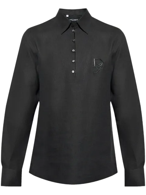 Dolce & Gabbana logo-embroidered linen shirt Black G5MQ0ZFU4LG